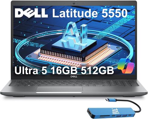 كمبيوتر محمول Dell Latitude 5550 5000 Business AI (15.6 بوصة FHD، Intel 12-Core Ultra 5 125U (> i7-1355U)، ذاكرة الوصول العشوائي DDR5 سعة 16 جيجابايت، 512 جيجابايت SSD)، إضاءة خلفية، بصمة الإصبع، كاميرا ويب 1080 بكسل، 2X Thunderbolt 4، IST HUB، Win 11 Pro in Kuwait
