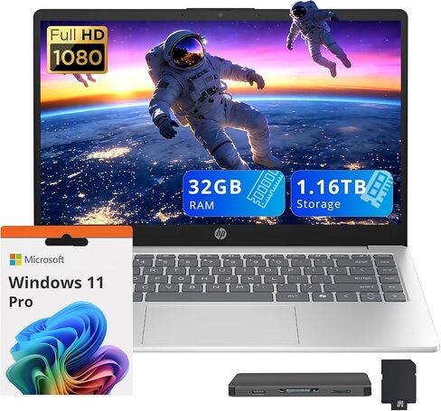 كمبيوتر محمول HP 14 بوصة FHD مضاد للتوهج، Intel i5-1334U، ذاكرة الوصول العشوائي 8 جيجابايت، تخزين 672 جيجابايت (512 جيجابايت SSD + مجموعة قاعدة تركيب 160 جيجابايت)، Intel Iris Xe Graphics، لوحة مفاتيح كاملة الحجم، Wi-Fi 6، كاميرا عالية الدقة 720 بكسل، وين in Kuwait