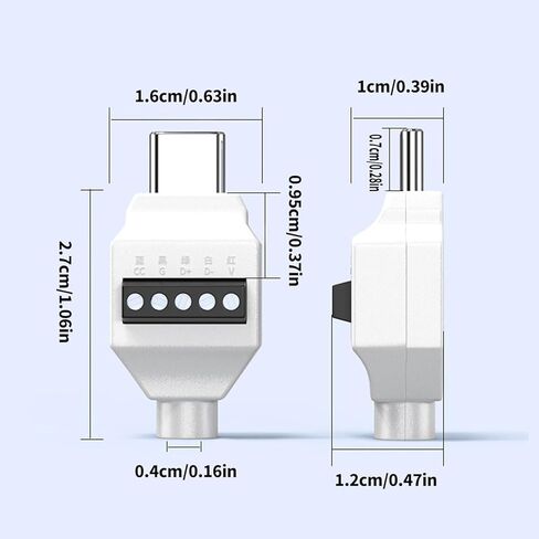 2Pack PD60W USB C 4Pin Crimp Solderless Adapter, USB Type-C Male to 4Pin Terminal, 20V 3A Fast Charging Data Connector (480Mbps), No Solder Plug for DIY Type-C to Type-C Cable Repair in Kuwait