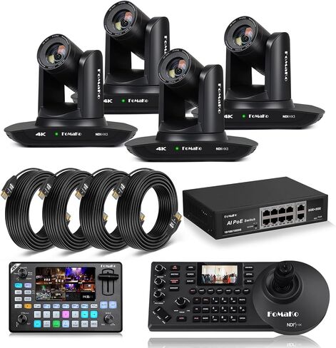 FoMaKo K30NS 4K 30x Optical Zoom PTZ Camera with NDI 6 & NDI HX3,for Study Tours Live Event or Summer Camps Live Streaming,Full Setup Bundle(K30NSX4+KC602+P1000+FMKH107x4+KC608 Pro) in Kuwait