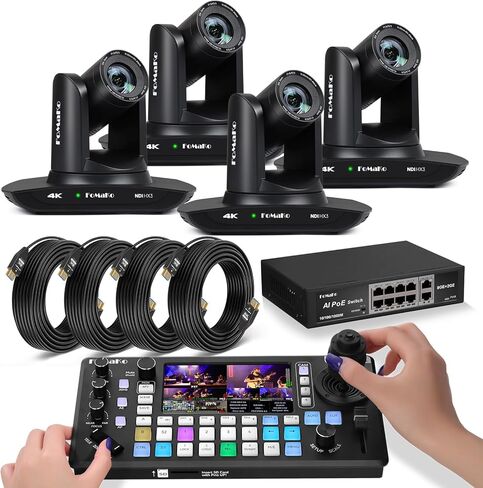 FoMaKo 4K HDMI PTZ Camera NDI AI Auto-Tracking(Gen 3), NDI HX3 Certified, 20X Optical Zoom,Suitable for Education & Professional Training LiveStreaming,Full Setup Bundle（K20UHX4+KC800+P1000+FMKH107X4 in Kuwait