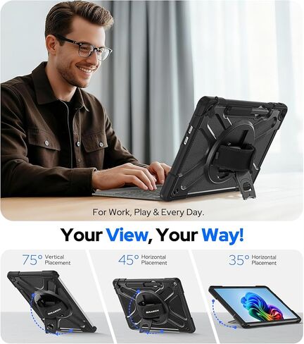 حافظة BRAECNstock لجهاز Microsoft Surface Pro 12 بوصة الإصدار الأول 2025، حماية قوية مع حزام يد دوار وحامل، حزام كتف، حامل أقلام رصاص، متوافق مع لوحة مفاتيح نوع الغطاء، أسود in Kuwait