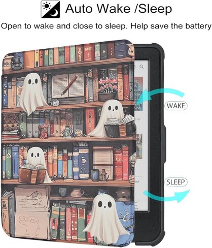 Case for Kobo Clara Colour/Clara BW/Kobo Clara 2E eReader 6 inch, Bookshelf Theme for Reading Premium PU Leather Protective Cover with Auto Sleep Wake, Spooky Ghost in Kuwait