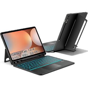 حافظة لوحة مفاتيح JUQITECH لجهاز Samsung Galaxy Tab S10+ 12.4 2024 S9 FE+ S9+ 12.4 بوصة 2023، حافظة حماية للكمبيوتر اللوحي بمسند مغناطيسي ولوحة لمس لاسلكية قابلة للفصل 7 ألوان لوحة مفاتيح بإضاءة خلفية in Kuwait