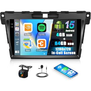 SIXTOP 4G+64G Android Car Stereo for Mazda CX-7 2008-2015 Wireless CarPlay Android Auto, 9 inch in-Cell 1280 * 720 Touchscreen, GPS,Bluetooth 5.0 Radio, FM/RDS, SWC, EQ AHD Rear Camera in Kuwait