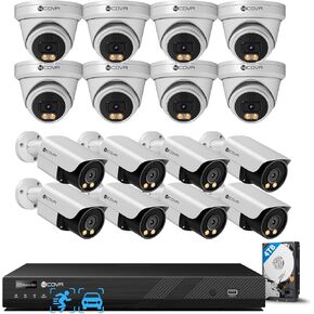 4COVR نظام كاميرا أمان 16 قناة PoE 2-Way Audio Talk، اكتشاف مركبة الأشخاص ورؤية ليلية ملونة ذكية، 4K UHD NVR 4TB HDD، 8 Dome 8 Bullet 5MP IP67 IP Camera للشركات، LYH37Y5M1616 in Kuwait