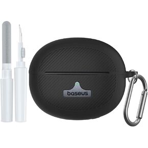 for Baseus Bowie MC1 Pro Case, Shockproof Silicone Case Cover for Baseus Bowie MC1 Pro Open Ear Clip-On Headphones, LED/Logo Visible Design with Carabiner & Cleaner Kit (Black) in Saudi Arabia