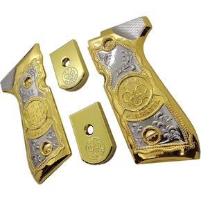 مجموعة مقابض معدنية كومبو مع لوحتين أرضيتين للمجلات، متوافقة مع سلسلة Beretta 92F و92FS وM9 و96، وملحق بديل للديكور مطلي بالنيكل والذهب بدرجتين من اللون in Kuwait