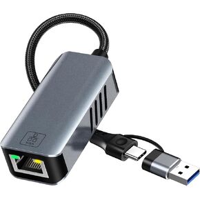 محول USB إلى إيثرنت 5 جيجابايت - محول شبكة USB-A وUSB C إلى RJ45 بسرعة 5000 ميجا بت في الثانية، دونجل إيثرنت LAN سريع 5 جيجا لأجهزة MacBook Air/Pro وHP وXPS والكمبيوتر المحمول وSurface وiPad وiPhone 17/16/15 وهواتف Android in Kuwait