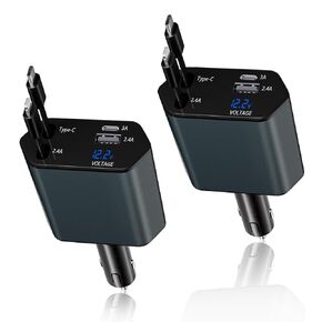 شاحن سيارة قابل للسحب بقدرة 66 وات شحن سريع، شاحن سيارة 4 في 1 USB شحن سريع مع كابل USB C قابل للسحب + كابل لايتنينج، منفذ USB C ومنفذ USB A لشحن هاتف السيارة لهاتف iPhone 17/16/15/14/13، iPad in Kuwait