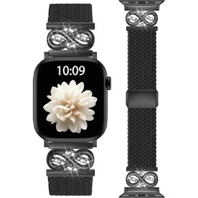 حزام نايلون مغناطيسي قابل للتمدد من Dirrelo متوافق مع أحزمة ساعات Apple للنساء 40/41/38/42/44/45/46/49 مم، حزام مطاطي أنيق لسلسلة iWatch 11 10 9 8 7 6 5 4 SE/Ultra 3 2 1 in Kuwait