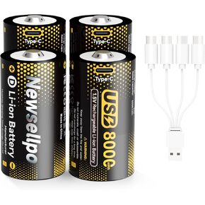 Rechargeable D Batteries Lithium 4 Pack, 1.5V 8000mWh High Capacity Li-ion D Cell / LR20 Battery D Size with 4 in 1 USB-C Charging Cable for Flashlight, Toys, Water Heater, Gas Stove in Saudi Arabia