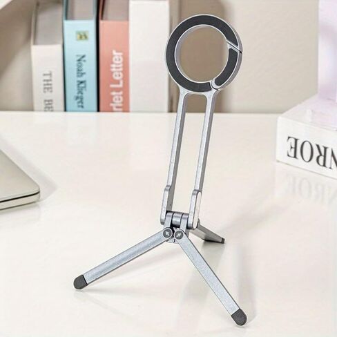 Magnetic Portable Phone Stand with Keychain- Foldable Tripod Compatible with iPhone& Cases, for Home, Outdoor Photography (Silver) in Kuwait