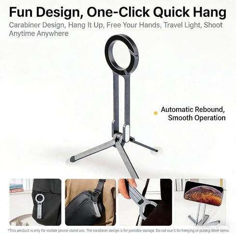 Magnetic Portable Phone Stand with Keychain- Foldable Tripod Compatible with iPhone& Cases, for Home, Outdoor Photography (Silver) in Kuwait