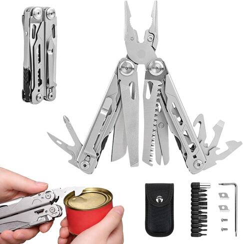 17-in-1 Stainless Steel Multi Tool Pliers with 11 Replaceable Bits, Ergonomic Belt Clip Pocket Wire Cutters and Saw for Picnic, Camping, Hiking Outdoor Travel & Daily Tasks in Kuwait