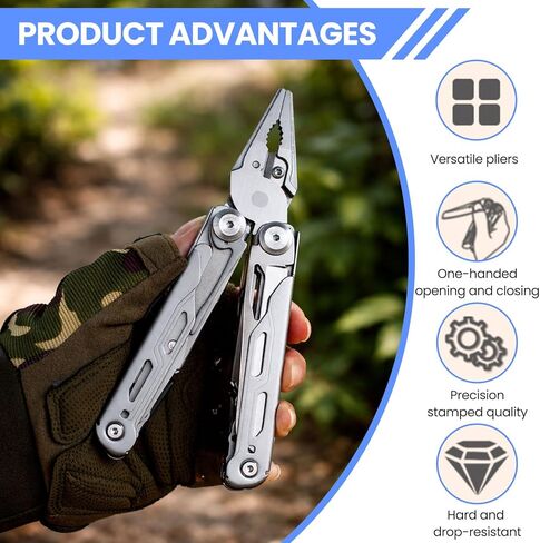 17-in-1 Stainless Steel Multi Tool Pliers with 11 Replaceable Bits, Ergonomic Belt Clip Pocket Wire Cutters and Saw for Picnic, Camping, Hiking Outdoor Travel & Daily Tasks in Kuwait