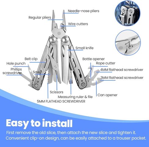 17-in-1 Stainless Steel Multi Tool Pliers with 11 Replaceable Bits, Ergonomic Belt Clip Pocket Wire Cutters and Saw for Picnic, Camping, Hiking Outdoor Travel & Daily Tasks in Kuwait