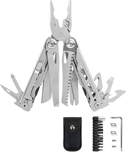 17-in-1 Stainless Steel Multi Tool Pliers with 11 Replaceable Bits, Ergonomic Belt Clip Pocket Wire Cutters and Saw for Picnic, Camping, Hiking Outdoor Travel & Daily Tasks in Kuwait