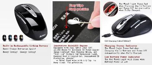 A4Tech G11-570 ماوس USB لاسلكي ببطارية ليثيوم أيون قابلة لإعادة الشحن من سلسلة مكوك بصري (أحمر) in Kuwait