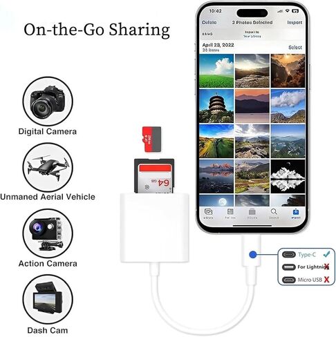 فتحات بطاقة مزدوجة، قارئ بطاقات Micro SD، USB C يدعم محول بطاقة الذاكرة SD وTF للهاتف الأمريكي in Kuwait