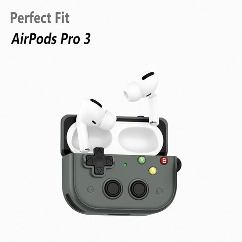 حافظة سيليكون مضحكة ولطيفة من Geiomoo لجهاز Air Pods Pro 3، غطاء بتصميم وحدة تحكم الألعاب الكرتونية مع حلقة تسلق ومجموعة منظف (رمادي) in Kuwait
