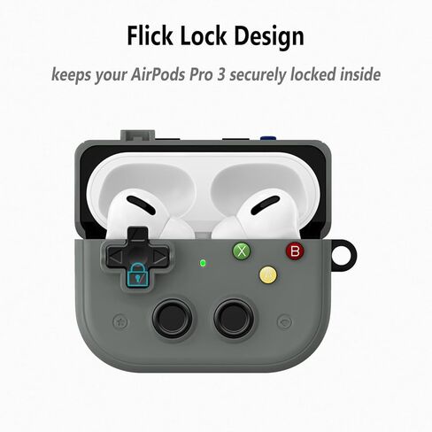 حافظة سيليكون مضحكة ولطيفة من Geiomoo لجهاز Air Pods Pro 3، غطاء بتصميم وحدة تحكم الألعاب الكرتونية مع حلقة تسلق ومجموعة منظف (رمادي) in Kuwait