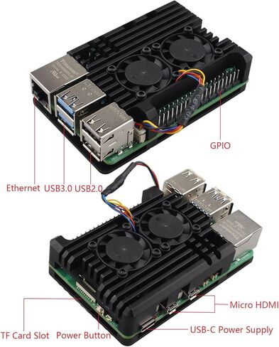 ZDE ZP505 حافظة مدرعة من سبائك الألومنيوم لـ Raspberry Pi 5 حافظة تبريد للمبرد مع مروحة تبريد مزدوجة PWM لـ Raspberry Pi 5 8GB/4GB in Kuwait