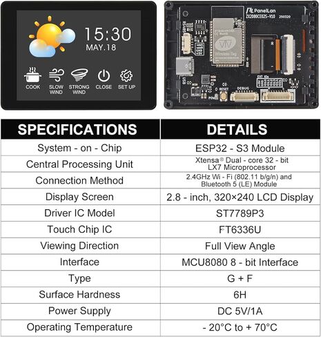 وحدة شاشة لمس ESP32-S3 مقاس 2.8 بوصة، شاشة Esp32 S3 مقاس 2.8 بوصة 240 × 320 IPS LCD EPS32 مع شاشة لمس سعوية تعمل بتقنية WiFi وبلوتوث لـ Arduino in Kuwait