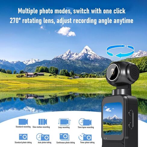 PUSOKEI Handheld Action Camera, 5K HD Vlogging Camera with 1.69" Touchscreen, 270 Rotating Lens, Anti Shake, Loop Recording, WiFi Body for Sports Travel in Kuwait