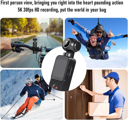 PUSOKEI Handheld Action Camera, 5K HD Vlogging Camera with 1.69" Touchscreen, 270 Rotating Lens, Anti Shake, Loop Recording, WiFi Body for Sports Travel in Kuwait