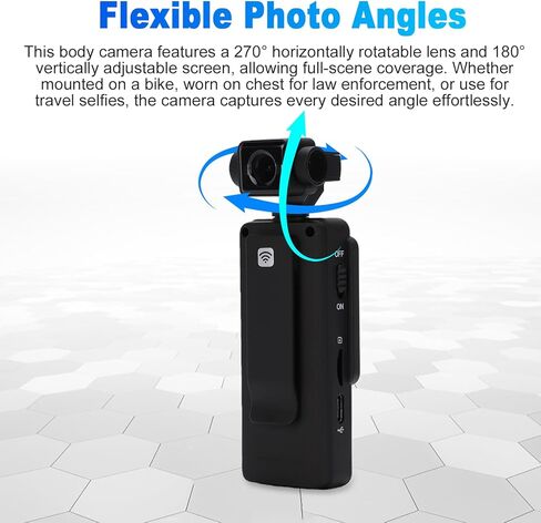 Keenso Body Camera, 360 Degree Rotatable Lens 1080P HD Night Vision Wearable Action Camera with Infrared Fill Light for Outdoor Sports Travel Vlogging in Kuwait