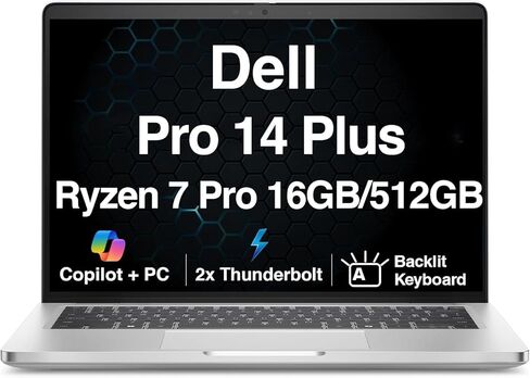 Dell Pro 14 Plus Copilot+ Business Laptop (Next Gen Latitude 5450) 14.0" IPS FHD+ (AMD Ryzen 7 PRO 250 (> Ultra 5 135U), 16GB LPDDR5X, 512GB SSD, Backlit, 2 Thunderbolt 4, 1080p IR Webcam, Win11Pro) in Kuwait