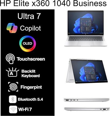 HP Elite x360 1040 Business 2-in-1 Laptop 14.0" Touchscreen OLED 2.8K Display (Intel Ultra 7-155H, 32GB LPDDR5X, 1TB SSD, Active Pen, Backlit KB, Fingerprint, Win 11 Pro) w/DKZ USB Port Expander in Kuwait