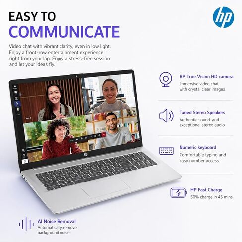 كمبيوتر محمول HP للأعمال مقاس 17.3 بوصة بدقة FHD مع Office 365 للويب، ومعالج AMD 7000 Series Ryzen (Beats Intel i7-1355U)، وCopilot AI، وذاكرة الوصول العشوائي 32 جيجابايت، و1 تيرابايت SSD، وHDMI، وWi-Fi 6، وWindows 11، وWOWPC USB، بدون ماوس in Kuwait