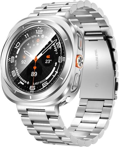 Goton Metal Watch Band Set for Samsung Galaxy Watch Ultra 47mm 2025/2024, Adjustable Strap + Stainless Steel Protective Bumper Frame Case + Hard PC Back Cover + HD Glass Screen Protectors in Kuwait