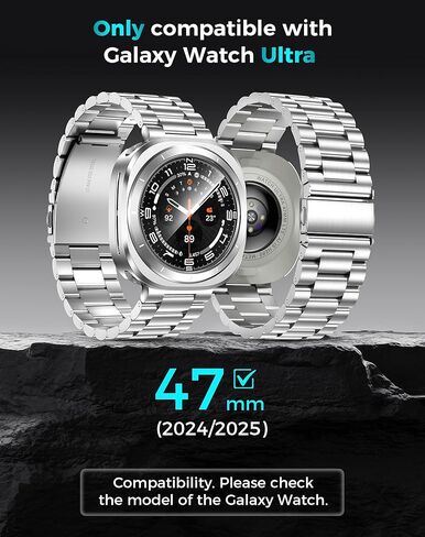 Goton Metal Watch Band Set for Samsung Galaxy Watch Ultra 47mm 2025/2024, Adjustable Strap + Stainless Steel Protective Bumper Frame Case + Hard PC Back Cover + HD Glass Screen Protectors in Kuwait
