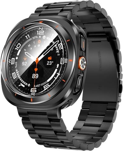 Goton Metal Watch Band Set for Samsung Galaxy Watch Ultra 47mm 2025/2024, Adjustable Strap + Stainless Steel Protective Bumper Frame Case + Hard PC Back Cover + HD Glass Screen Protectors in Kuwait