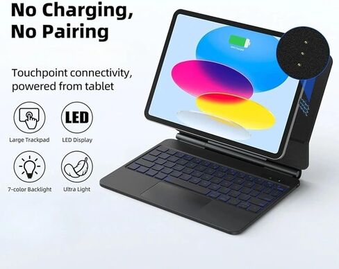 حافظة لوحة مفاتيح مادية لجهاز iPad Air مقاس 13 بوصة (M4 2026/M3 2025/M2 2024)، لوحة مفاتيح قابلة للفصل مع لوحة تتبع متعددة اللمس، حامل ناتئ عائم، إضاءة خلفية 8 ألوان، لا يتطلب شحن، أسود in Kuwait