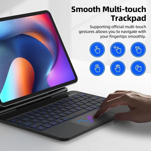 حافظة لوحة مفاتيح اتصال مادي لجهاز iPad Air 5th/4th Gen 10.9 بوصة (2022/2020)، توصيل ذكي فوري، لا يتطلب شحن، إضاءة خلفية، حامل مغناطيسي ناتئ عائم، لوحة تتبع متعددة اللمس in Kuwait
