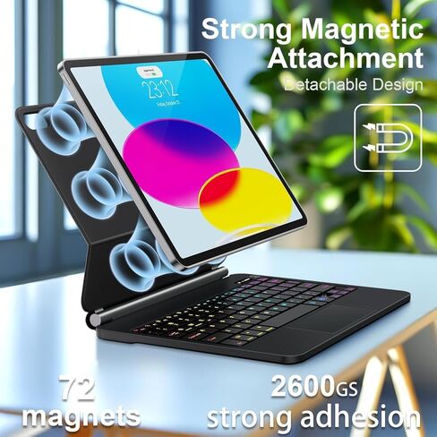 حافظة لوحة مفاتيح لجهاز iPad 11th (A16) والجيل العاشر، لوحة مفاتيح بإضاءة خلفية على الطراز السحري مع لوحة تتبع متعددة اللمس - حامل ناتئ عائم - حافظة مغناطيسية لجهاز iPad 11 بوصة والجيل العاشر 10.9 بوصة (أسود بارد) in Kuwait