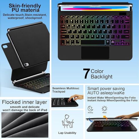 حافظة لوحة مفاتيح لجهاز iPad 11th (A16) والجيل العاشر، لوحة مفاتيح بإضاءة خلفية على الطراز السحري مع لوحة تتبع متعددة اللمس - حامل ناتئ عائم - حافظة مغناطيسية لجهاز iPad 11 بوصة والجيل العاشر 10.9 بوصة (أسود بارد) in Kuwait