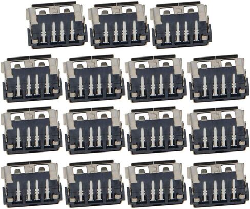 15 قطعة USB-A موصل مقبس أنثى 4 دبوس خلفي 2 قدم 90 درجة مستقيم إدراج حافة مجعدة موصل PCB، محول استبدال الإصلاح، WuJuntool in Kuwait