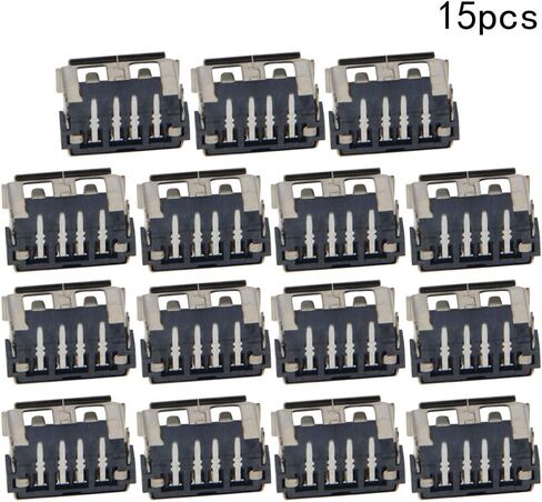 15 قطعة USB-A موصل مقبس أنثى 4 دبوس خلفي 2 قدم 90 درجة مستقيم إدراج حافة مجعدة موصل PCB، محول استبدال الإصلاح، WuJuntool in Kuwait
