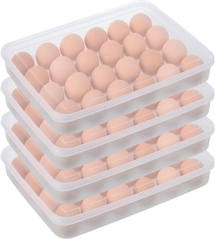 96 Egg Holders for Refrigerator,4 Set Clear Deviled Egg Tray with Lid,Plastic Egg Storage Container,Egg Organizer for Protect and Keep Fresh,24 Egg Tray x 4 Pack in Saudi Arabia
