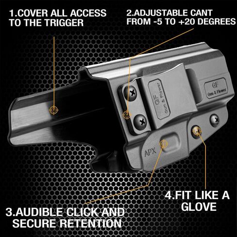 حافظة GUN & FLOWER بوليمر IWB متوافقة مع Beretta APX بالحجم الكامل، حزام داخلي مخفي للحمل ملائم حسب الطلب Beretta APX بالحجم الكامل 9 مم، 40، Adj. غير قادر والاحتفاظ، اليد اليمنى in Kuwait
