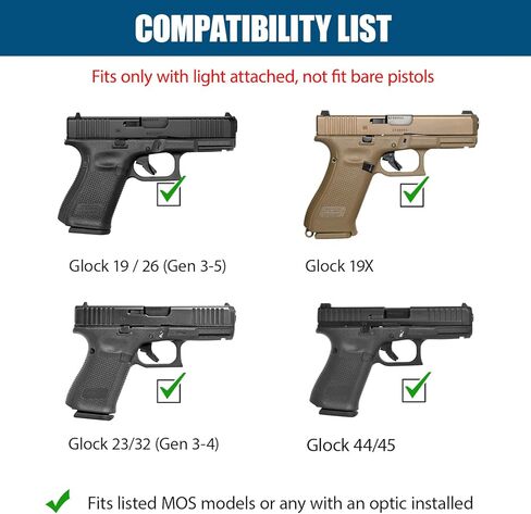 IWB Kydex Holster - Compatible ONLY with Glock 19 / 19X / 26/44 / 45 (Gen 3-5) & Glock 23/32 (Gen 3-4) with TLR1 / TLR-1 HL/TLR-1 HL-X/TLR-1 HP-X Installed, Right-Hand in Kuwait