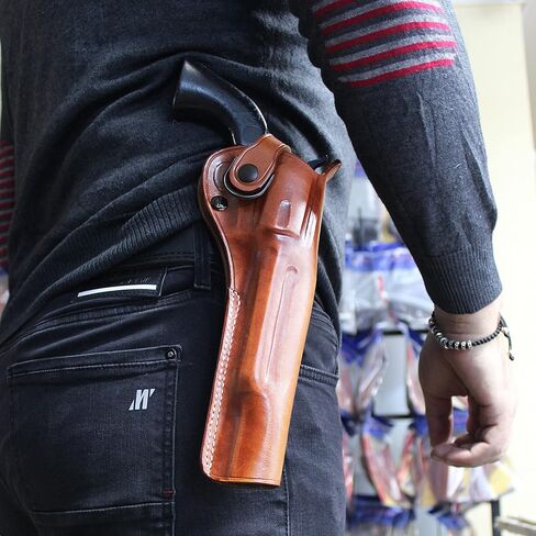 حافظة مسدس مجداف من الجلد من Masc OWB مع حزام الاحتفاظ، تناسب Super Blackhawk .44 Mag Old Style T-Guard (مربع) 7.5 بوصة، رسم اليد اليمنى، بني #1455# in Kuwait