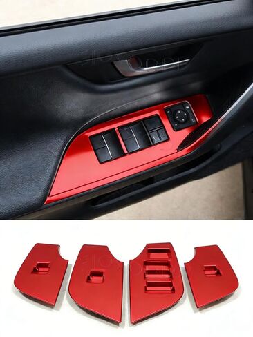 Car Accessories Interior Door Window Switch Panel Cover Window Control Button Trim Fit for RAV4 2019 2020 2021 2022 2023 2024 (Red) 4PCS ABS in Kuwait