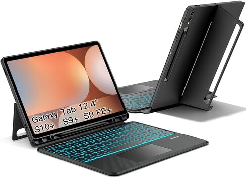 حافظة لوحة مفاتيح JUQITECH لجهاز Samsung Galaxy Tab S10+ 12.4 2024 S9 FE+ S9+ 12.4 بوصة 2023، حافظة حماية للكمبيوتر اللوحي بمسند مغناطيسي ولوحة لمس لاسلكية قابلة للفصل 7 ألوان لوحة مفاتيح بإضاءة خلفية in Kuwait