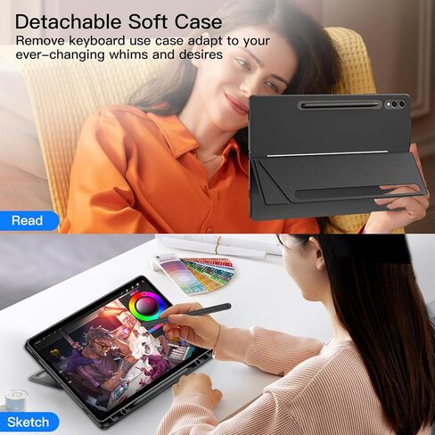 حافظة لوحة مفاتيح JUQITECH لجهاز Samsung Galaxy Tab S10+ 12.4 2024 S9 FE+ S9+ 12.4 بوصة 2023، حافظة حماية للكمبيوتر اللوحي بمسند مغناطيسي ولوحة لمس لاسلكية قابلة للفصل 7 ألوان لوحة مفاتيح بإضاءة خلفية in Kuwait